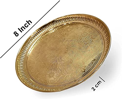 Image of NOBILITY Pure Brass Pooja Thali Set 8 Inch Pital Pooja Plate Arti Thali Traditional Handcrafted For Puja Home Office Mandir Gift Items