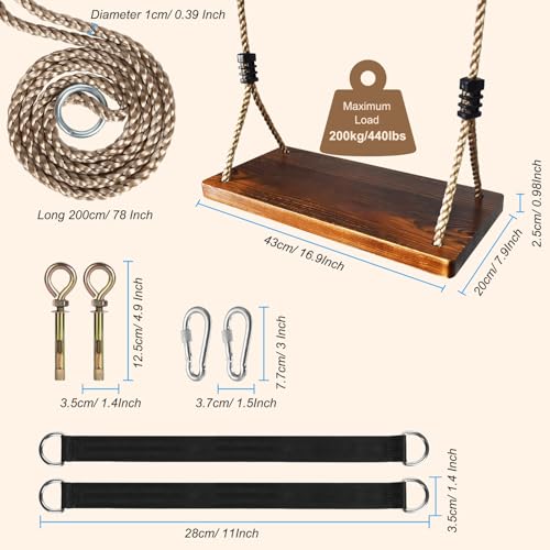 EXTFANS Wood Tree Swing Seat, Wooden Swing Set for Children Adult Kids 17 * 8 * 1Inch - Image 3