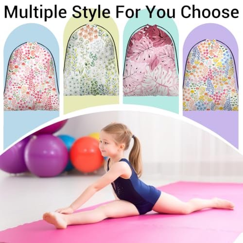 Image of Drawstring Bag Green Leaves Flowers Waterproof Storage Bags for Travel Pool Cycling