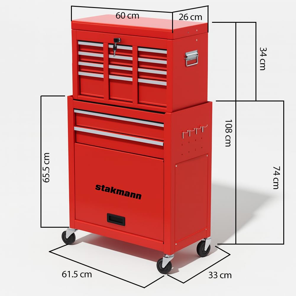 Carrello Portautensili 2in1 8 Cassetti 1 Sportello in Acciaio 68x33x108 cm