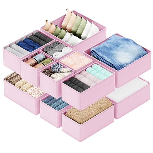 Image of SpaceAid Drawer Organizer Clothes, 12 Pack Dresser Organizer Bins for Nursery, Closet Organization and Storage Dividers for Clothing, Baby Clothes, Underwears, Socks (Pink)