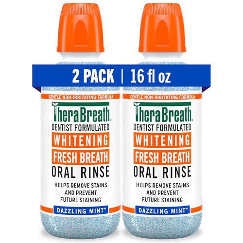 TheraBreath Whitening Mouthwash, Dazzling Mint, Dentist Formulated, 16 Fl Oz (2-Pack)