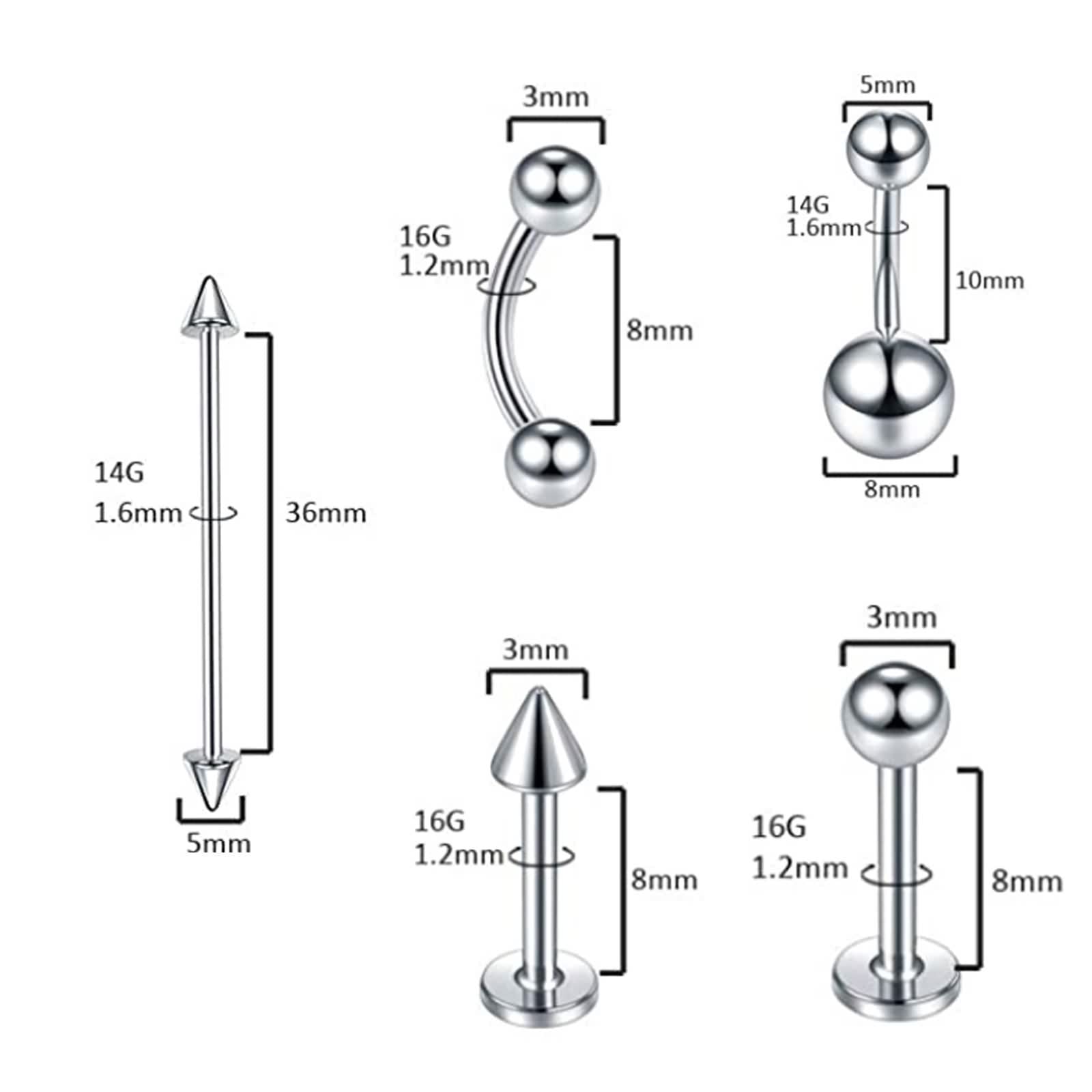 Wycian Nostril Piercing Set, Piercing Naso Argento Sottile 150PCS Acciaio Inossidabile Forma a C, Forma a S, Perno a Cerchio 1.2Mm/1.6MM per Femme