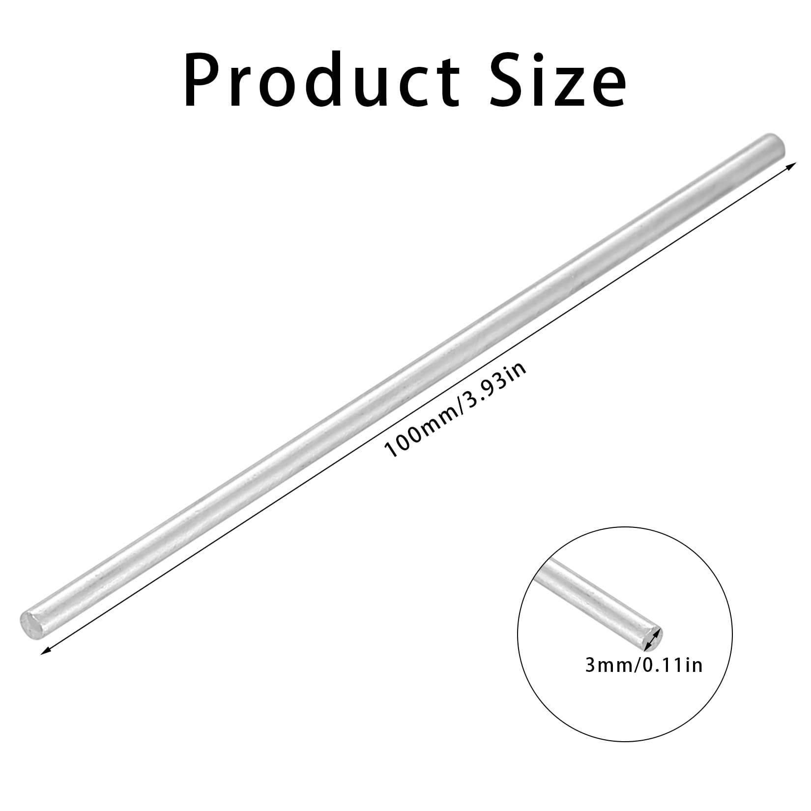 20 Pcs Stainless Steel Round Rods, 3 X 300 Stainless Steel Rods