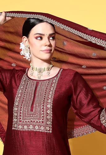 Image of SheWill Girl's Silk Womens Festive Ethnic Kurta Palazzo Set