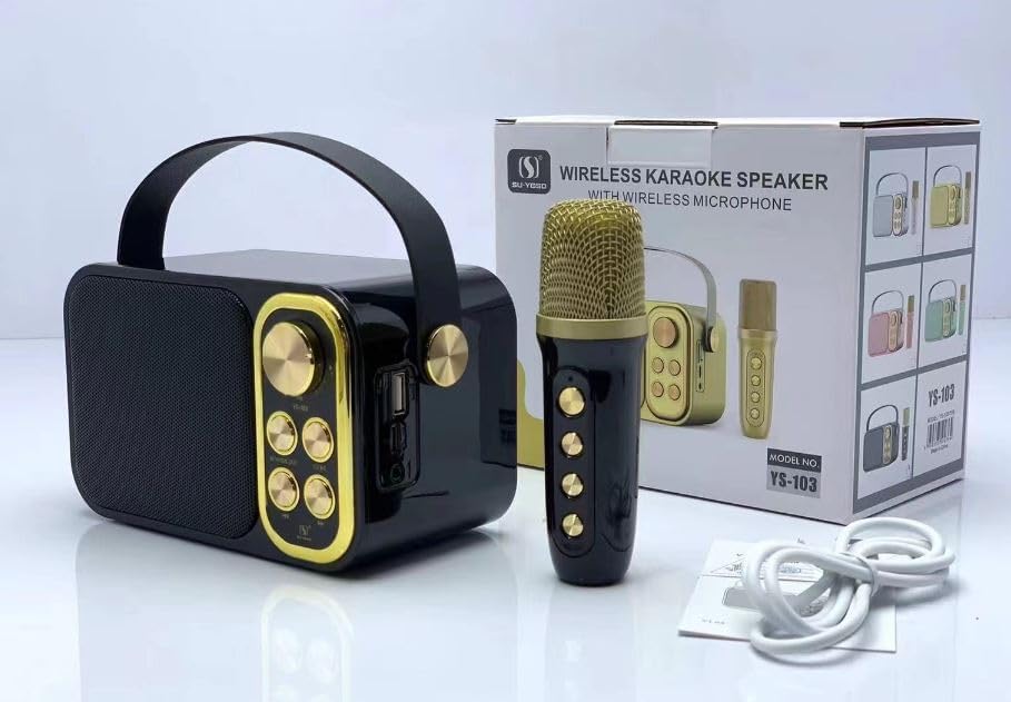 Image of Wireless Karaoke Speaker with Microphone for Adults /Kids, Portable HIFI Bluetooth Speaker System Vocal Cut Supported for Home Party, Meeting, Wedding YS-103 (Black)