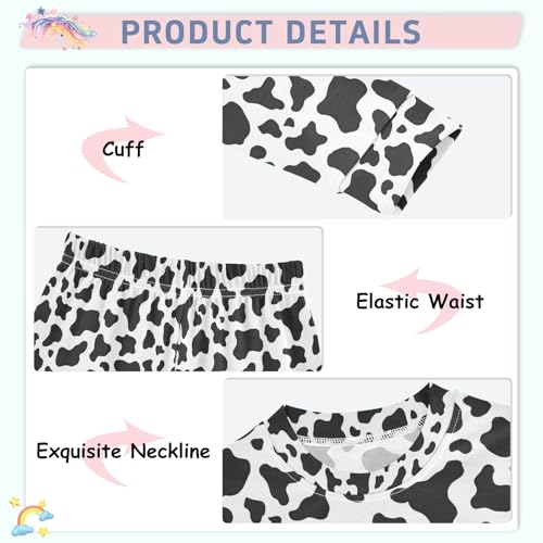 ALAZA Cow Print White Black Pajamas Long Sleeve Sleepwear 2-Piece Pajama Set4