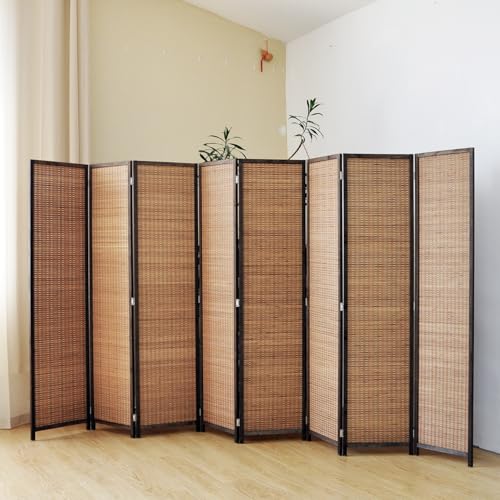 8 Panel Room Divider Screen,5.6 FT Tall Bamboo Room Divider Folding Privacy Screen,Freestanding Room Divider for Room Seperation,Brown