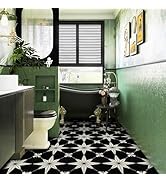 Peel and Stick Floor Tile Waterproof Black Vinyl Flooring, Peel and Stick Floor Tile for Bathroom...