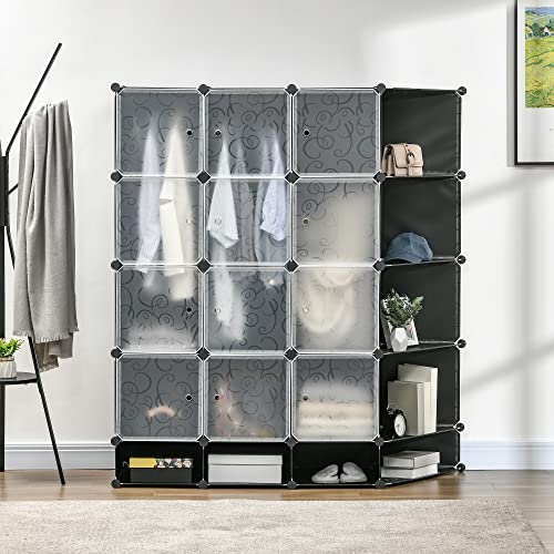 HOMCOM-Armario-Modular-de-Plastico-Armario-Portatil-con-16-Cubos-y-2-Barras-Organizador-de-Zapatos-Ropas-Juguetes-para-Entrada-Pasillo-Dormitorio-Negro-y-Blanco HOMCOM-Armario-Modular-de-Plastico-Armario-Portatil-con-16-Cubos-y-2-Barras-Organizador-de-Zapatos-Ropas-Juguetes-para-Entrada-Pasillo-Dormitorio-Negro-y-Blanco