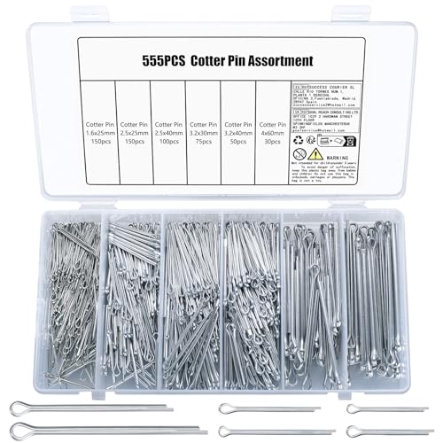 555 Pcs Goupille Fendue, Kit Assortiment de Goupilles Fendues, Goupilles à Ressort Clips, Goupille de Retenue de Métal, Goupilles de Sécurité pour Attelage...