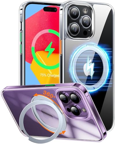 Image of TORRAS 360 Rotatable Ring for iPhone 14 Pro Max Phone Case [Compatible with Magsafe] with Stand, Magnetic Ring Holder Military Grade Shockproof Translucent Back Slim Ostand R, Clear | [Compatible with Magsafe] with Stand, Magnetic Ring Holder Military Grade Shockproof Translucent Back Slim Ostand R, Clear