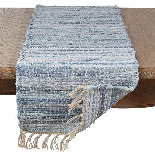 SARO LIFESTYLE Gênes Collection Chindi Woven Table Runner, 16" x 90", Denim - Image 2