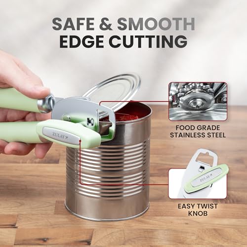 Image of Zulay Kitchen Manual Can Opener Heavy Duty Patented Stainless Steel, Sage