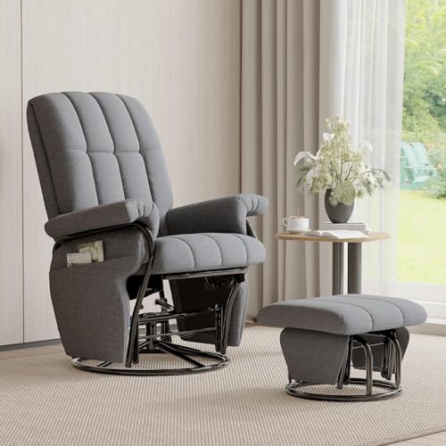 JIASTING Swivel Recliner Chair with Ottoman and Pockets