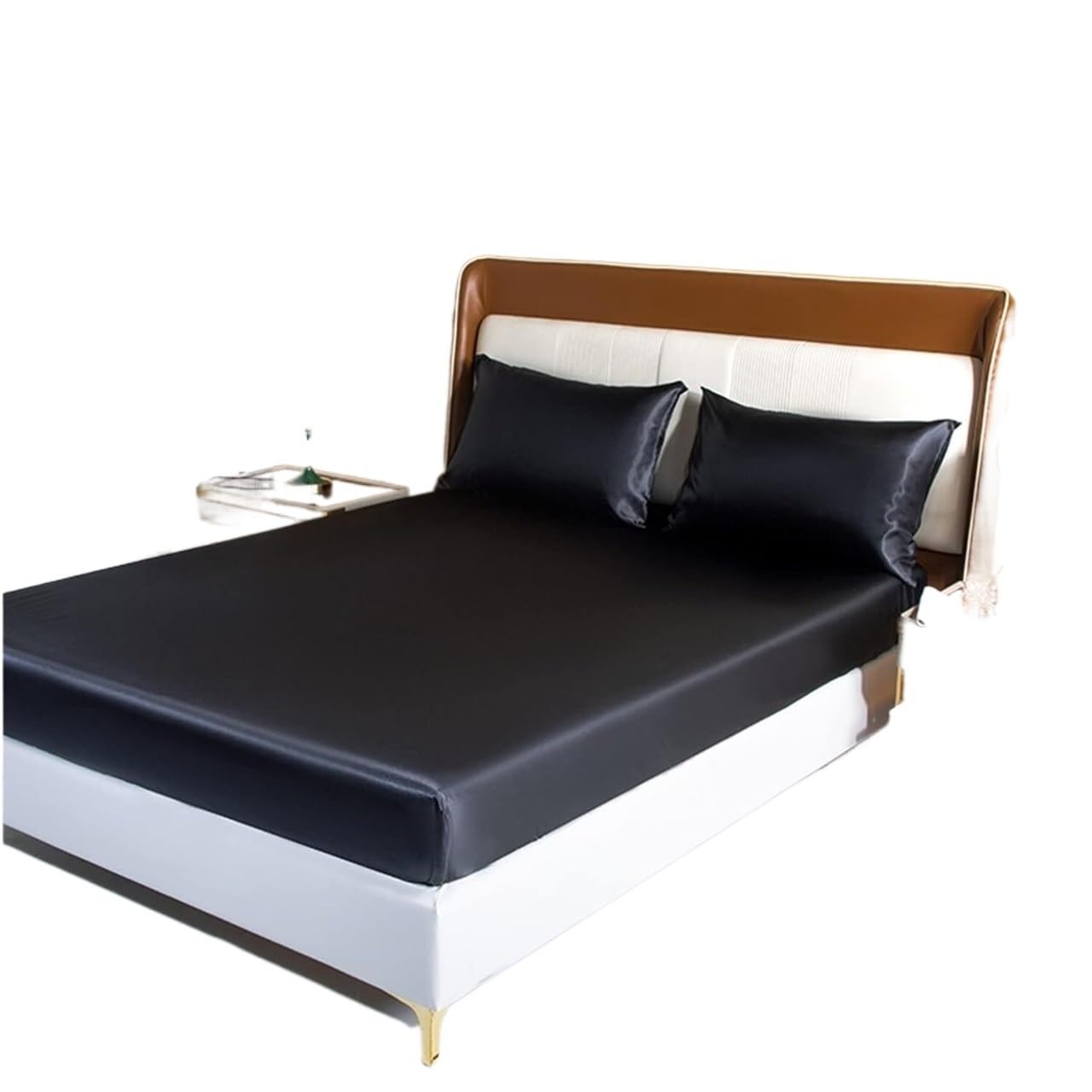 Drap-housse en satin de soie glacée thermorégulateur et anti-glissement avec élastique complet
