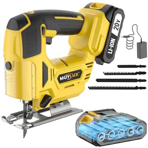 Cordless Jig Saw 20V, Electric Jigsaw Tool with Battery and charge, 2900RPM Variable Speed for Wood Cutting, 3 Orbital Settings for Straight/Curve Cutting, 1 Battery