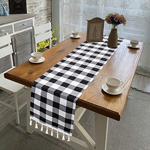 image for DUOBAO Black and White Checkered Table Runner 90 inches Long Halloween