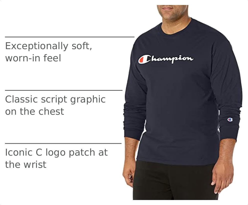 Image of Champion Men's Long Sleeve T-shirt, Classic T-shirt for Men (Reg. Or Big & Tall)