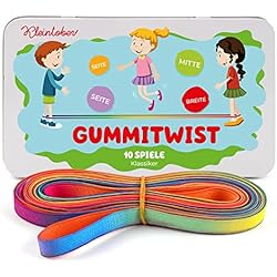 Cinta Salter KLEINTOBER Goma elástica de Saltar para niños Premium I Juguete para Interior y Exterior I Banda Color arcoíris de 4 Metros con Instrucciones para Juegos I Ideal para Fiestas de cumpleaños