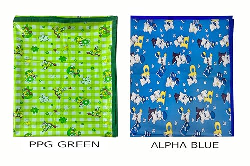Image of EcoSoft Plastic Sheet,PVC Sheet for Kids,Rubber Sheet for Babies,Bed Wetting Protector(90 x 135 cm) (Blue Alphabet & Green PPG)
