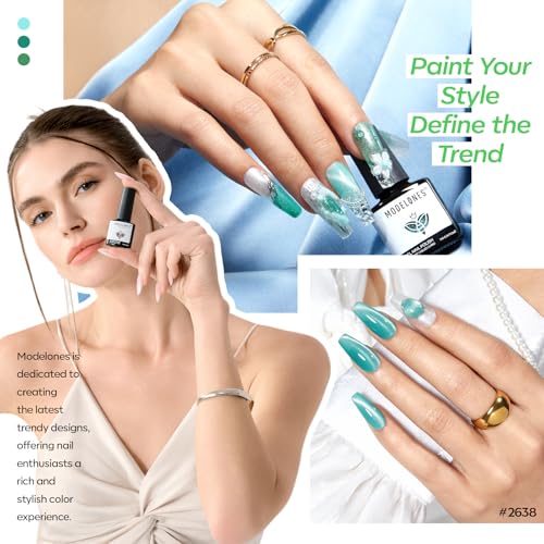 Image of modelones Glitter Gel Nail Polish Set, 6 Colors White Green Lake Blue Pearl Shimmer 9D Cat Eye Gel Polish with Magnet Soak Off LED Nail Art Kit Salon DIY Home Gift
