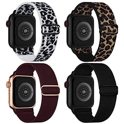 Image of 4 Pack Stretchy Solo Loop Compatible with Apple Watch Bands 38mm 40mm 41mm 42mm 44mm 45mm 46mm 49mm Women Men, Sport Nylon Elastic Straps Wristbands for iWatch Series 11 10 9 8 7 6 5 4 11 Ultra /SE 3 2