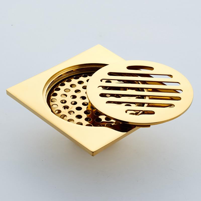 Rejilla Desague Ducha Desagüe de Ducha Dorado Suelo baño residuos Lavadora Cuadrado Tapa colador Rejilla desagüe(Golden C2)