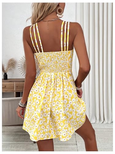 SOLY HUX Women's Floral Print Cami Dress Spaghetti Strap A Line Flowy Summer Mini Dresses Sundress2