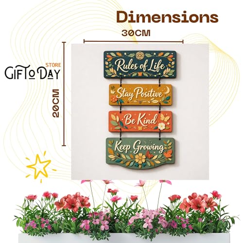 Image of Giftoday Wooden Hanging Wall Decor Sign for Home | Motivational, Spiritual, Garden & Quote Wall Hanging Plaque for Living Room, Bedroom, Entryway & Office Decor (Rules of Life Motivational)