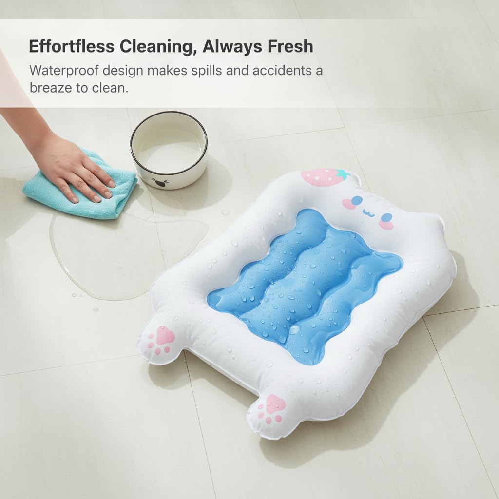 Haustier Kühlmatte, Selbstkühlendes Gel-Kühlkissen für Hunde und Katzen im Sommer, für Kleintiere, für unterwegs, Blau, Mittel