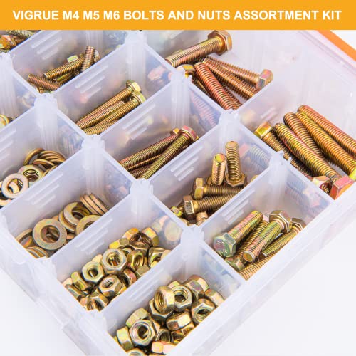 Image of VIGRUE 672PCS Grade 8.8 M4 M5 M6 Metric Bolts Nuts Assortment, Heavy Duty Hex Head Nuts and Bolts Assortment Kit, 13 Metric Sizes Included