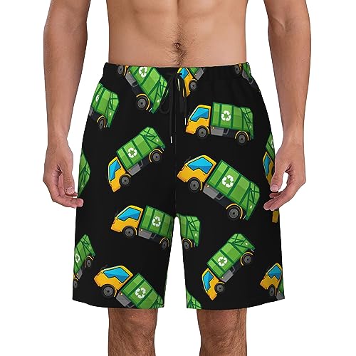 Cartoon Garbage Truck Mens Swim Trunks Quick Dry Swim Shorts Swimwear Bathing Suits with Pockets