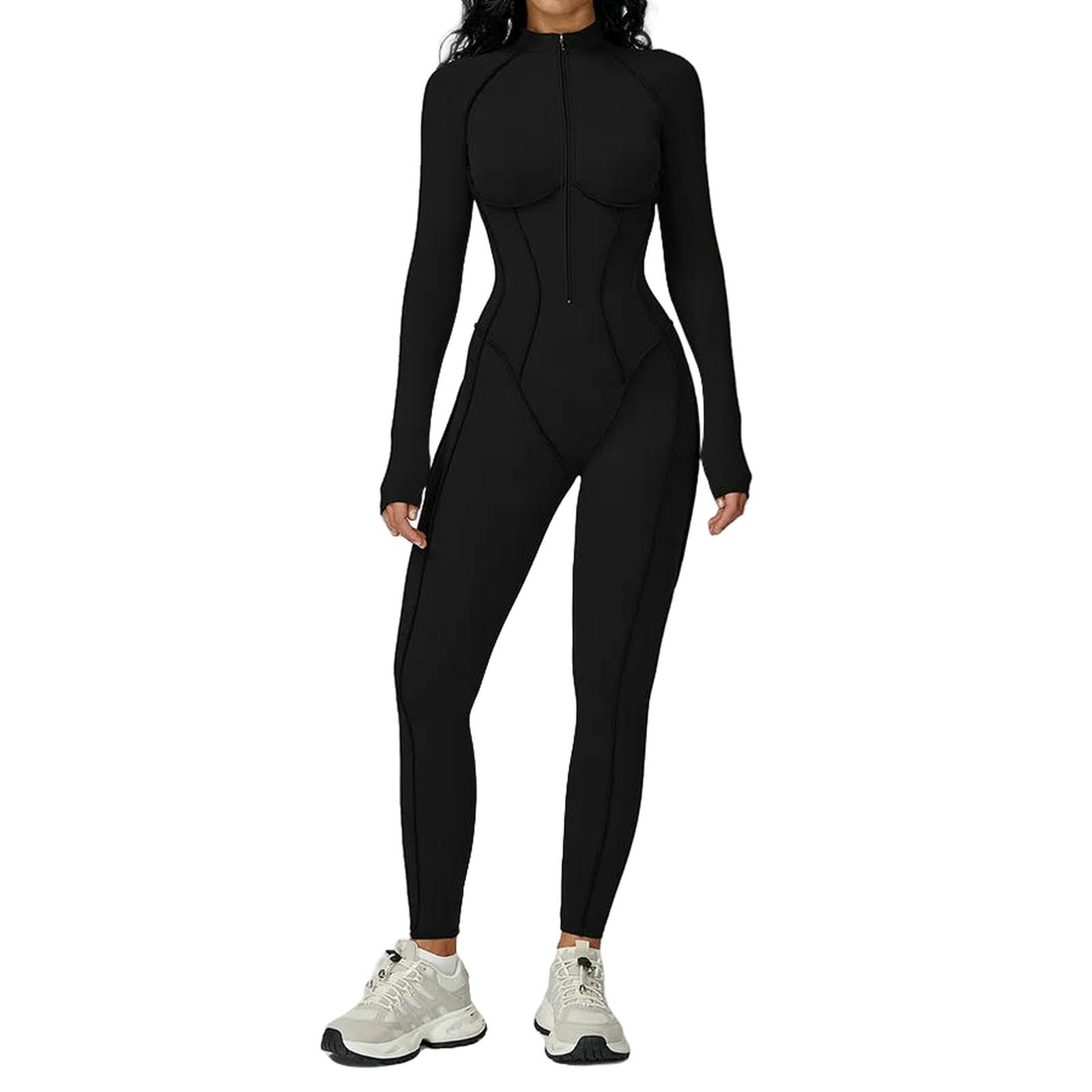WANGSHUO Damskie Jesienne I Zimowe Legginsy Sportowe Damskie Bezszwowe Joga Jednoczęściowe Legginsy Z Długim Rękawem Fit Slim Sports Fitness Wear Track-Brown-SG