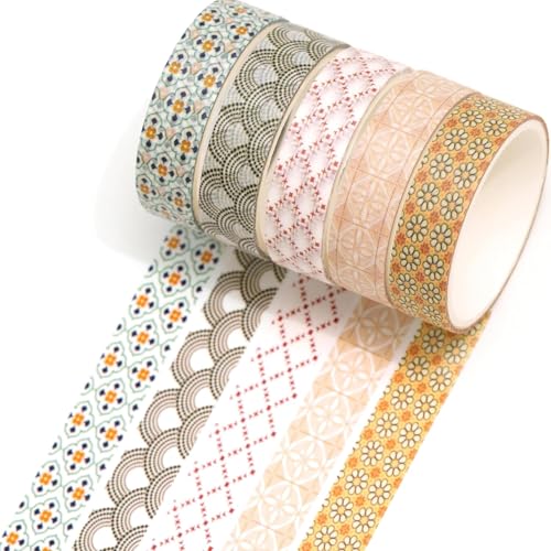 5 Rollos Washi Tapes, Cinta Adhesiva Decorativas Masking Tape para Scrapbooking, Manualidades, Marcos de Fotos, Bullet Journal y Decorar Regalos