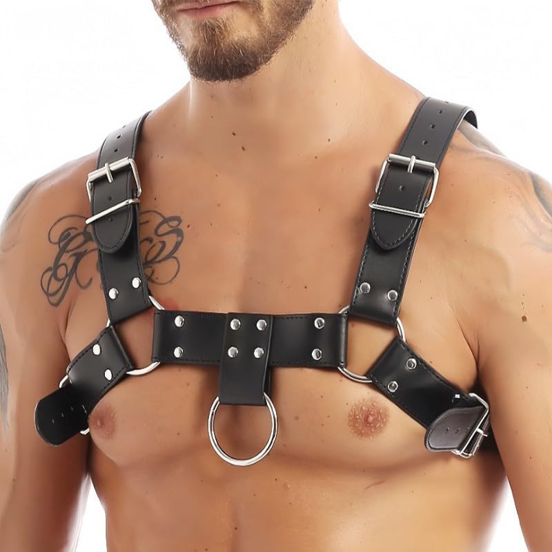 Image of Punk Gothic Fetish Men's Leather Adjustable Chest Harness | for Rave & Club Sexy Kinky Design for Roleplay Erotic Underwear & Fetish Body Gear Perfect for Cosplay, Club & Party