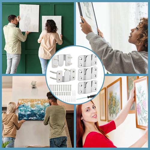 Image of 4 Pairs Interlocking Flush Mount, Bracket Picture Hanging Hooks,Buckle Furniture Connector Headboard Wall Mounting (Stainless Steel)
