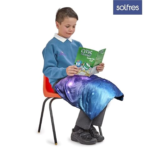 Solfres Small Weighted Lap Pad Blanket Throw For Kids Boys Teens 20In X 23In 5 Lbs - Sleep Therapy Plush Travel Size With Removable Cover, Galaxy Space Stars, Washable, Dark Blue #TOP4