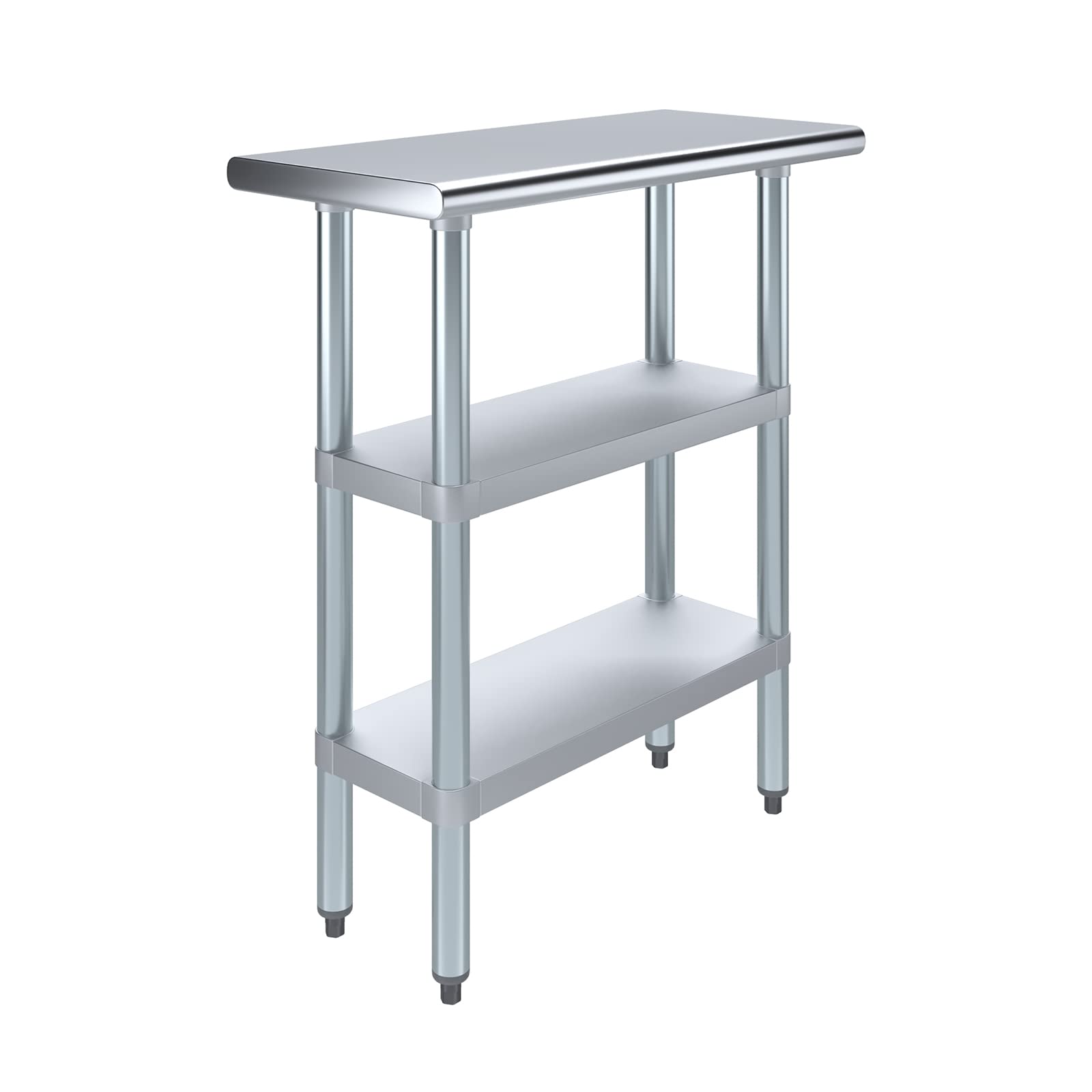 AmGood 30 in. Long x 14 in. Deep Stainless Steel Work Table with 2 Undershelves - NSF 18-Gauge 430 Top, Dual Galvanized Shelves | Commercial Prep Table, Adjustable Feet