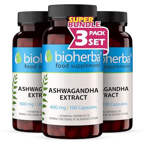 Ashwagandha Cápsulas – 300 Cápsulas 400 mg por Cápsula con Vitamina B6 Alta Dosificación – hasta 1600 mg al día – BIOHERBA
