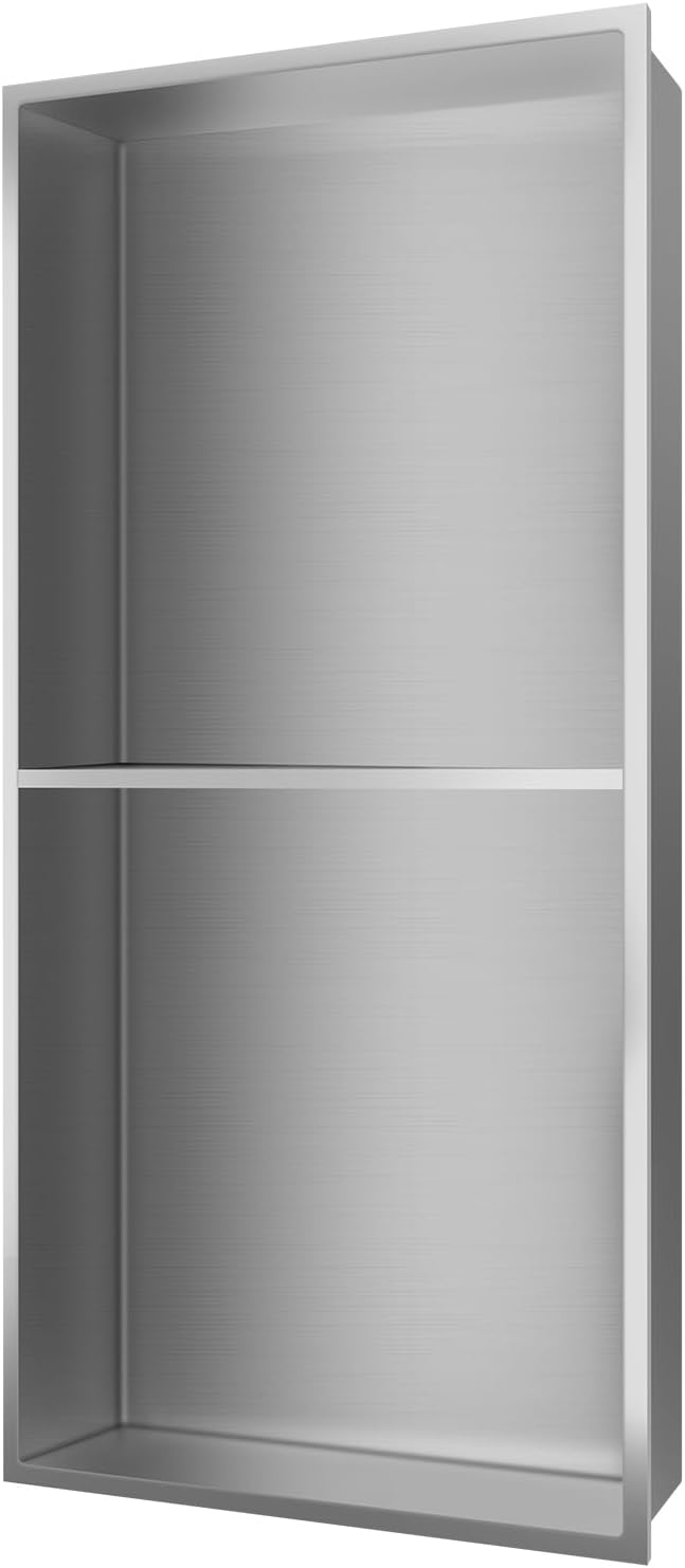 Niche for Shower Wall 12" X 24" Double Shelves, Niche Recessed Shower Shelf for Bathroom Storage, No Tile Needed Over Mount Installation, Brushed Nickel