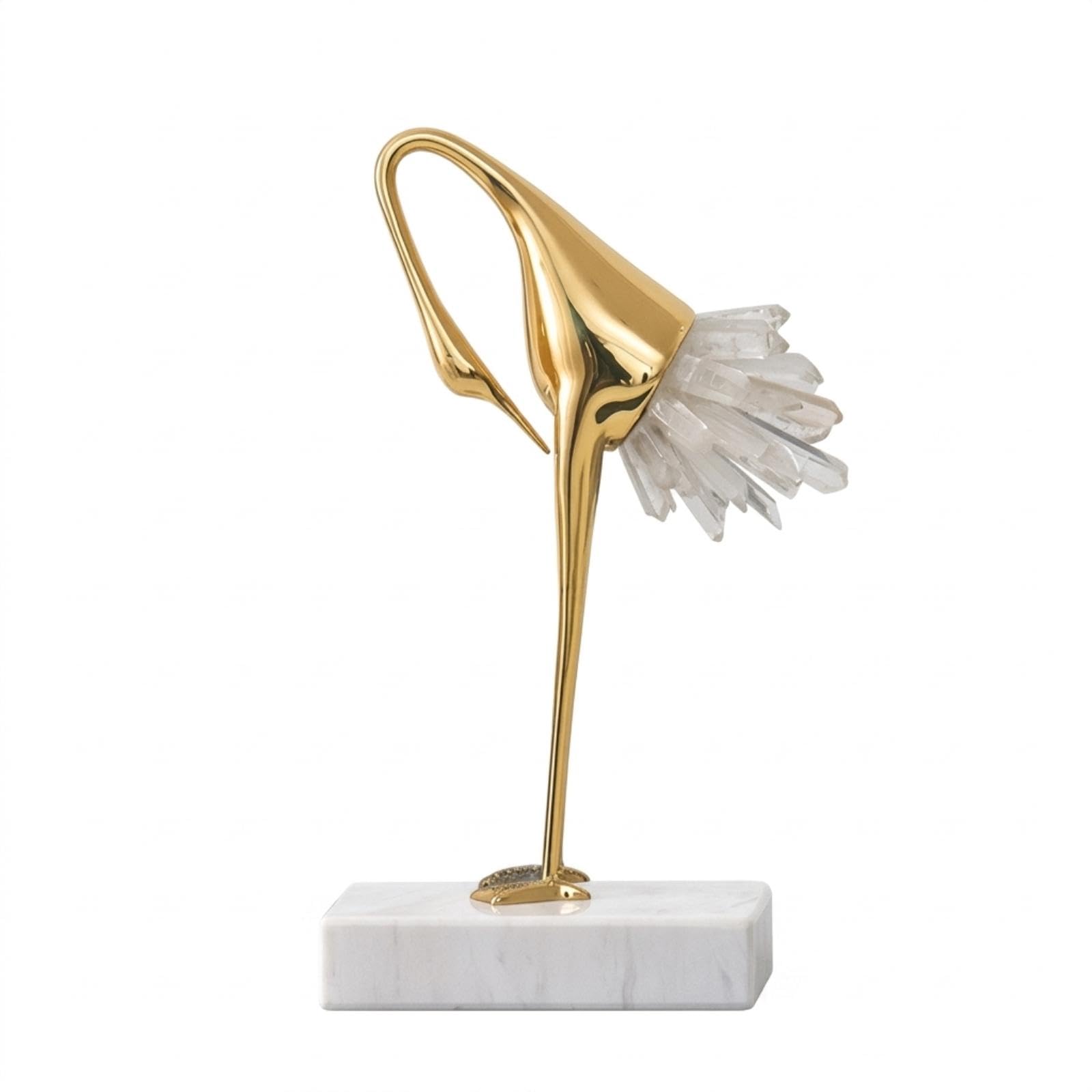 Crane Statue with Marble Golden Base Toned Crane Statue with Crystal Tail Accents Elegant Ornament for Homeowners, Living Room, Display Cabinet, Shelf Middle Bent-image-10