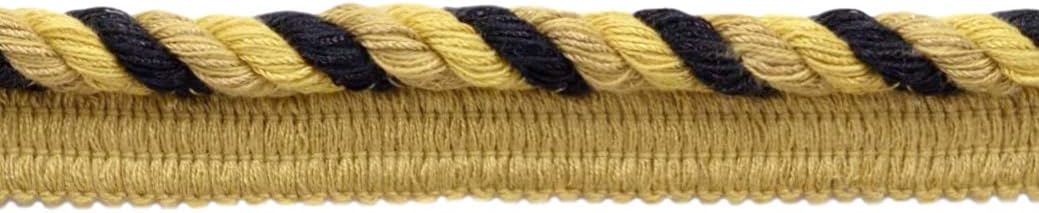 DÉCOPRO 3/8" (1cm) Duke Collection Twisted Rope Cord Trim with Lip (Style# 0038DKL) Mixed Beige Multicolor #F40 (Gold Beige Pure Black Olive Green) 24 Yards (72 ft/21.5m)