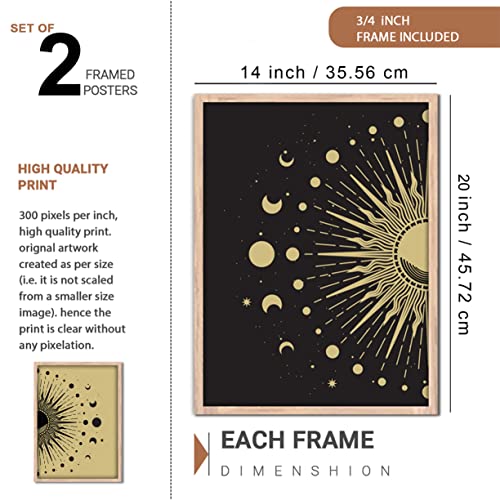 Image of NoWorries Sun & Moon Theme Wall art paintings for home decoration - Wall Decor frames for living room, Bedroom and Office (13x19inches) (Sun & Moon Art) Set of 2 Big frames (Art-4)