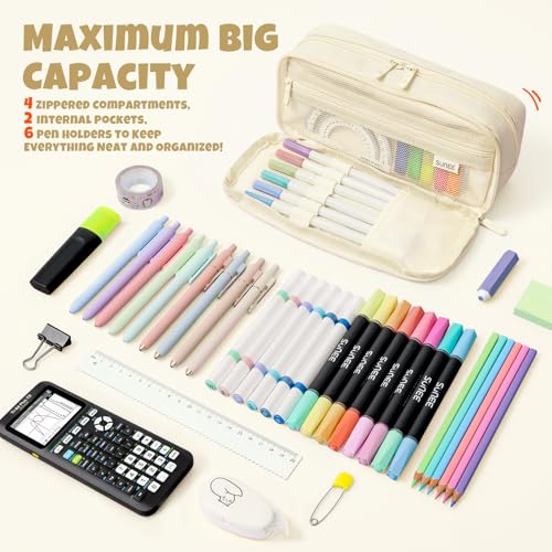 Image of SUNEE Pencil Case, Large Capacity Pencil Pouch, Aesthetic Big Pen Bag 900D Oxford Pen Box for Office Stationery Organizer School Supplies Multifunctional for Teen Boys Girls Women Men, Beige