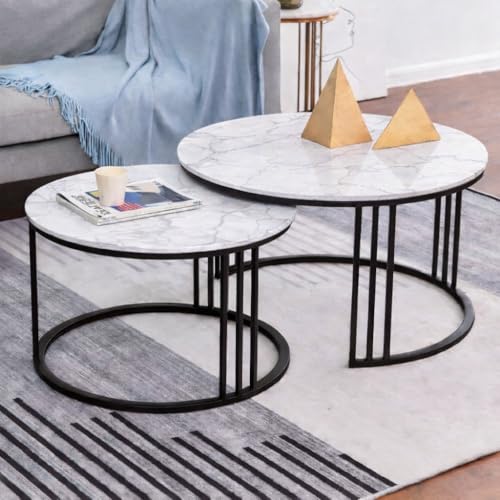 Image of Coffee Table Round Sofa Small Side Table Nesting Table, Modern Negotiation Table Combination Table, Suitable for Living Room Bedroom Side Table (Black White)