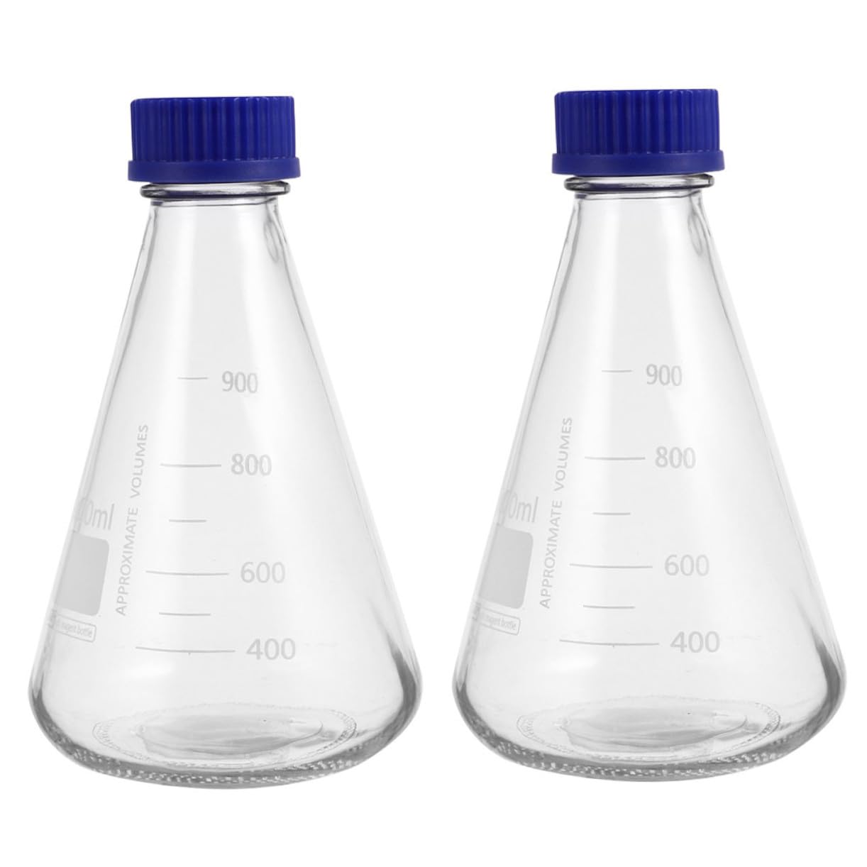 Set 2 Bottiglie Coniche in Vetro per Reagenti 1000Ml Tappo a Vite Blu Bottiglie Coniche per Esperimenti di Laboratorio Forniture per Studenti per Lezioni di Chimica