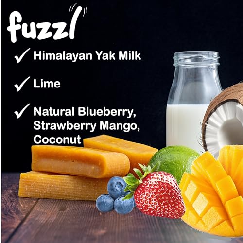 Image of Fuzzl Yak Chews Mango, Coconut, Strawberry, Blueberry Medium Box 4 - Himalayan Yak Chews for Dogs - Natural Yak Cheese Himalayan Dog Chews Dog Chew
