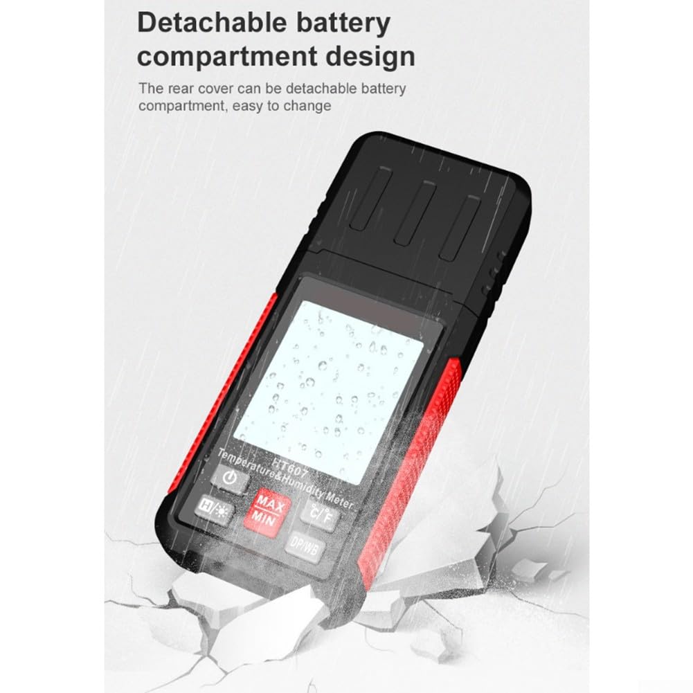 HT607 Digitales Thermohygrometer, misst Temperatur Luftfeuchtigkeit Taupunkt Nasslampe mit Hintergrundbeleuchtung Datenspeicher, tragbares ABS-Messgerät für Laborgebrauch