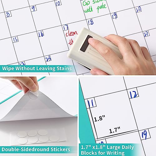 Large Dry Erase Calendar for Wall - Undated 12 Month Wall Calendar, 37”×58", Yearly Wall Calendar Dry Erase, Erasable & Reusable Calendar with 15 Round Stickers, Green Large Wall Calendar Dry Erase Suitable for Home, Office and School